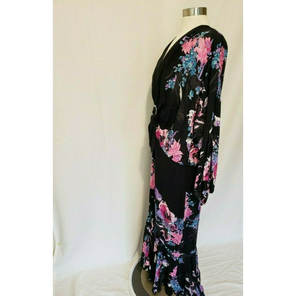 Vintage Black Floral Maxi Dress - Picture 6 of 7